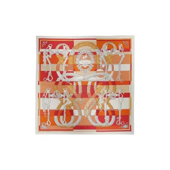 HERMES Silk Scarves Women's White/Vermilion/Orange