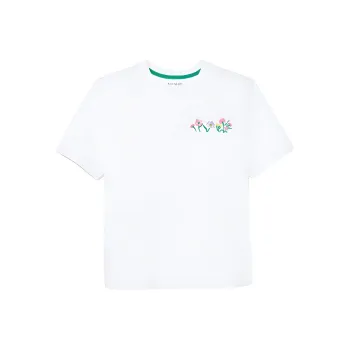 Kate Spade Floral Embroidery Patch Pocket Short Sleeved Regular T Shirt Women's White