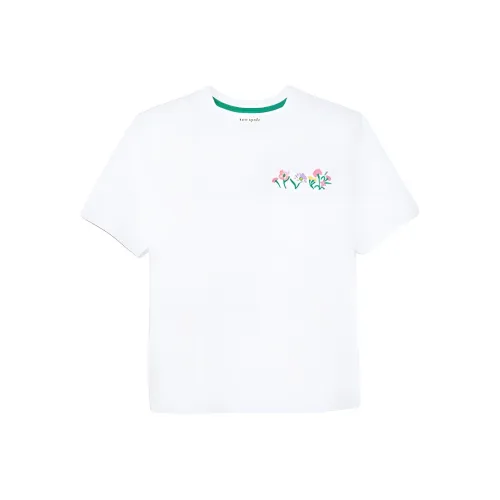 Kate Spade Floral Embroidery Patch Pocket Short Sleeved Regular T Shirt Women's White