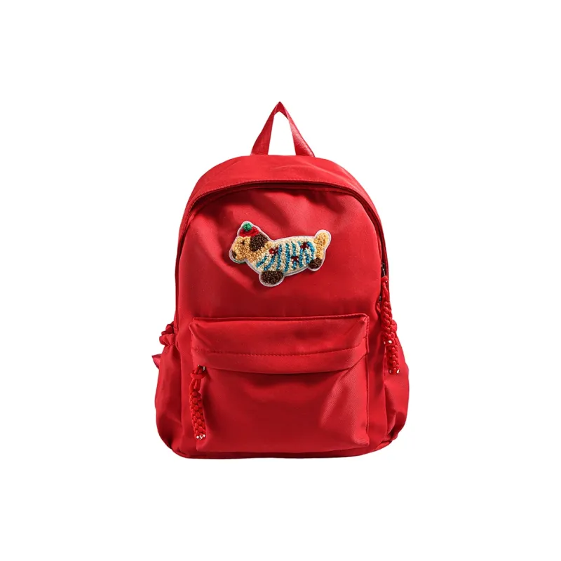 Meow In The Grass Nylon Fabric Backpack Regular Unisex Black/Ecru/Red-6
