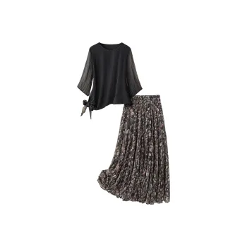Cypress House Skirt Set Women's Black+Pink Green Floral