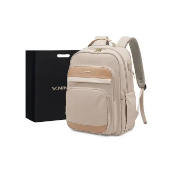 V.NINE Fabric With Synthetic Leather Backpack Tubas Women's Apricot/Elegant Black