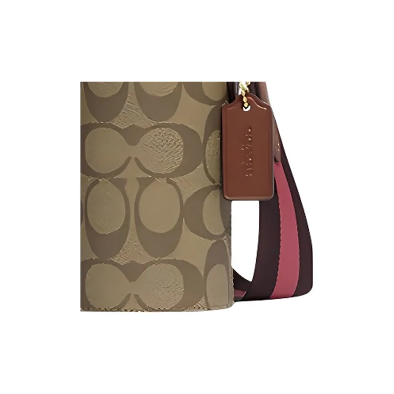 COACH Canvas With Calfskin Water Bottle Bag, Shoulder Bag, Crossbody Bag Mini Women's Brown-1