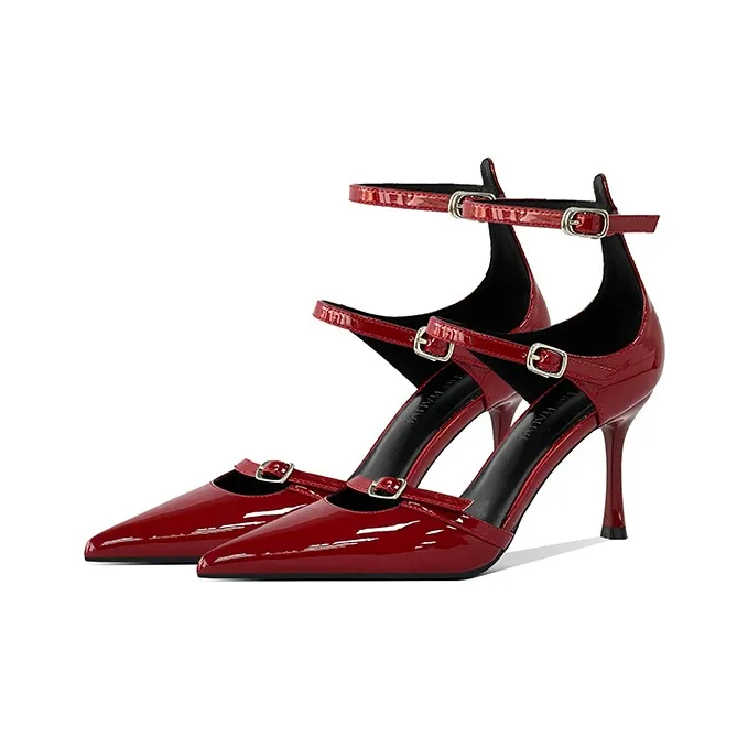 Lan Miao Slim Heel High Heels Women's Burgundy-1