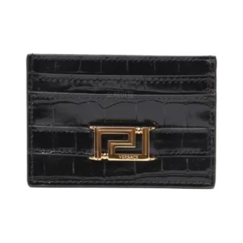 VERSACE Leather Card Holder Men's Black
