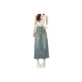 MPOX Denim Long Skirts Women's Blue