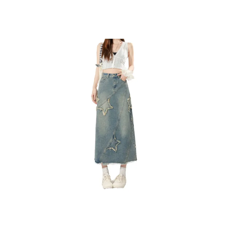 MPOX Denim Long Skirts Women's Blue-0