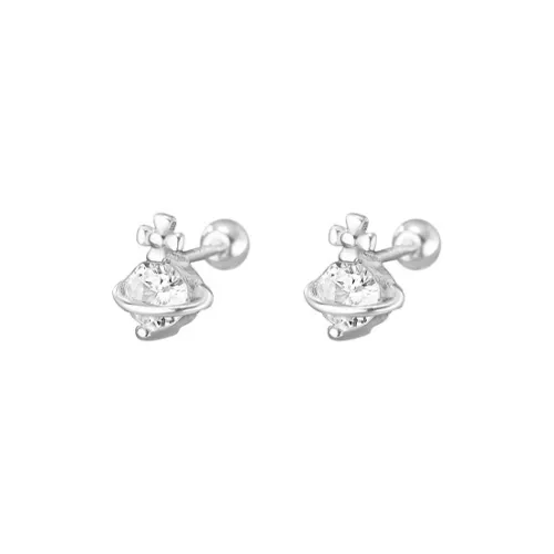 JKEM S999 Silver Zircon Stud Earrings Women's
