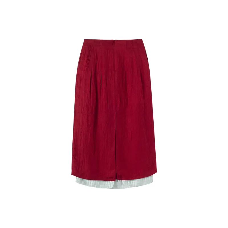 MOLE'NERATION Casual Long Skirts Unisex Gemstone Red With Mint Green-1