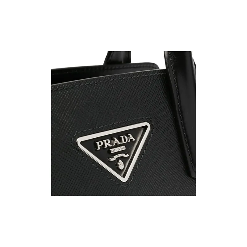 PRADA Saffiano Leather Handbag Medium Size Unisex Black-3