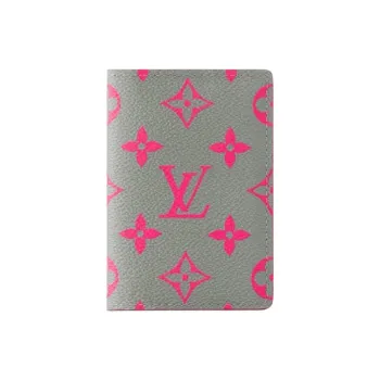 LOUIS VUITTON Leather Trim Card Holder Men's Gray & Pink