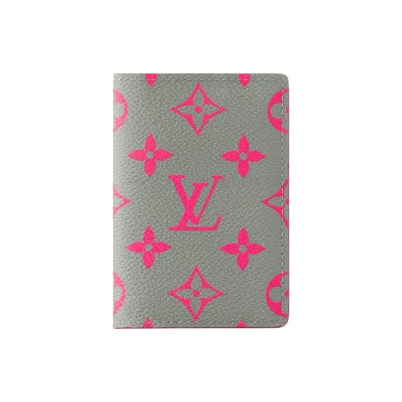 LOUIS VUITTON Monogram Glow Coated Canvas Card Holder Men's Gray & Pink-0
