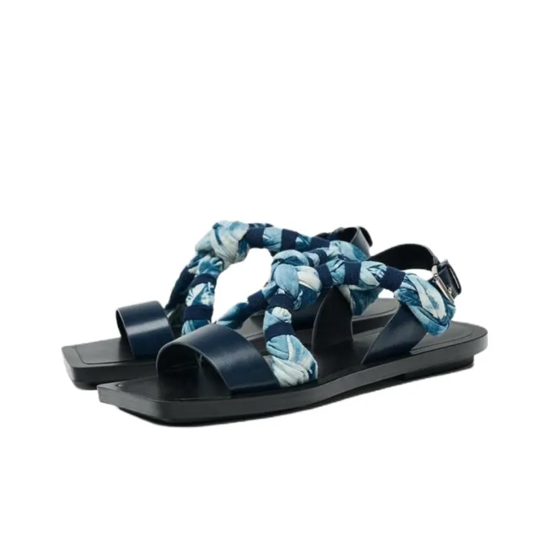 ZARA Fanglu Lin Collaboration One Strap Sandals 2cm Women's Blue-2