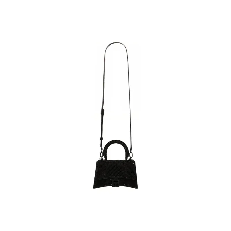 Balenciaga Hourglass Cow Leather One Shoulder Handbag Crossbody Bag Women's Black-2