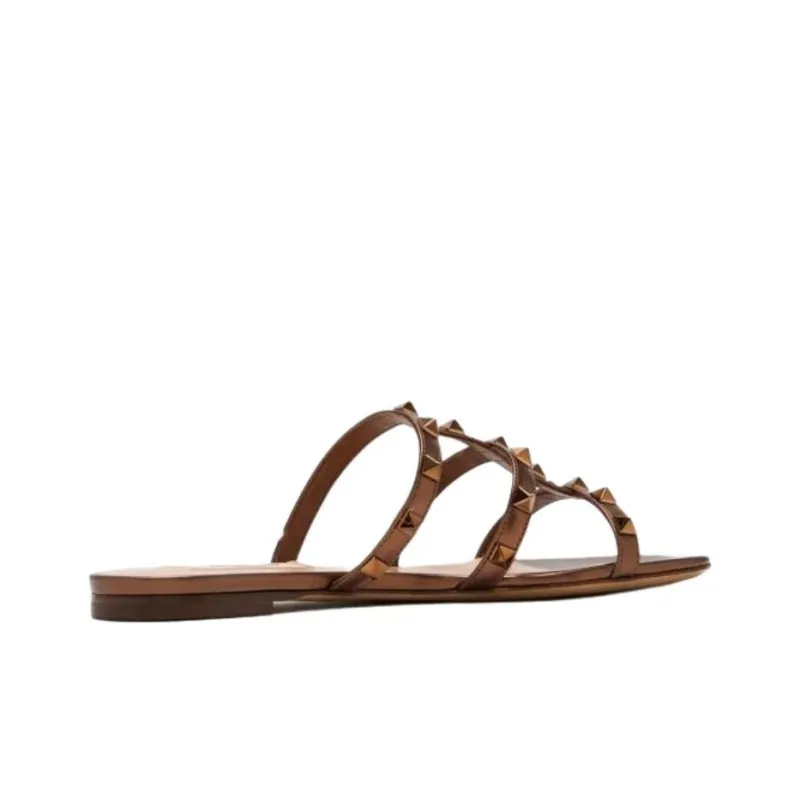 Valentino ROCKSTUD Slide Slippers Women's Brown-2