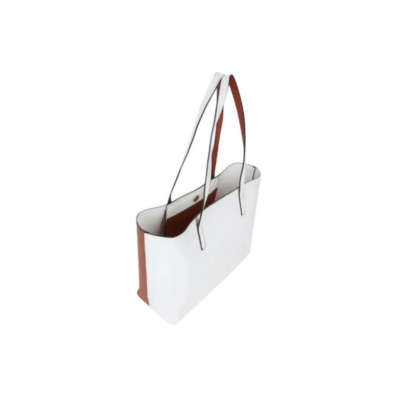 Valentino Leather Tote Bag, Shopping Bag, Shoulder Bag, Handbag Women's White & Brown-3