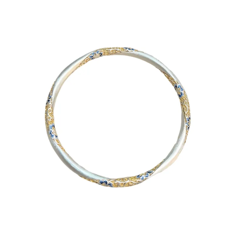 YINI Enamel And Resin Heavy Work Bangle For Women's 999 Fine Silver .9 Gold Tracing Solid Closed End Women's-5