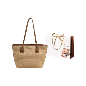 ERANGBEAR Straw Woven Underarm Shoulder Bag Tote Women's Brown/Yellow/Black/Pink