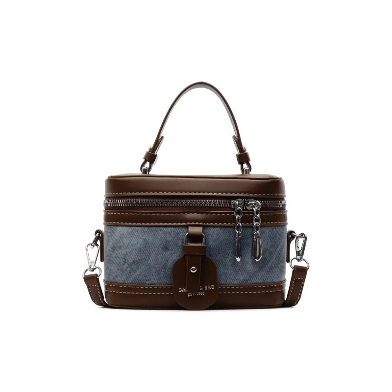 Morellybear PU Box Bag, Crossbody Handbag Regular Women's Tea Black/Ecru/Denim Blue-14