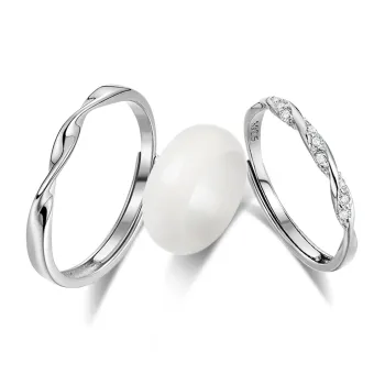 Tkb White Jade Bodhi Ring Pair Unisex