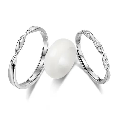 Tkb White Jade Bodhi Ring Pair Unisex