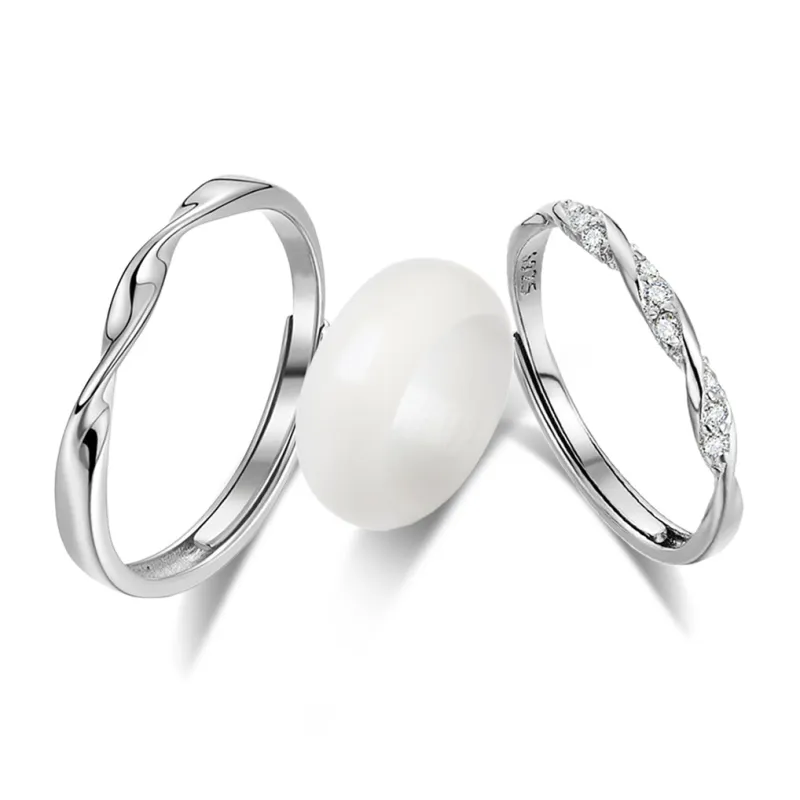 Tkb White Jade Bodhi Ring Pair Unisex-2