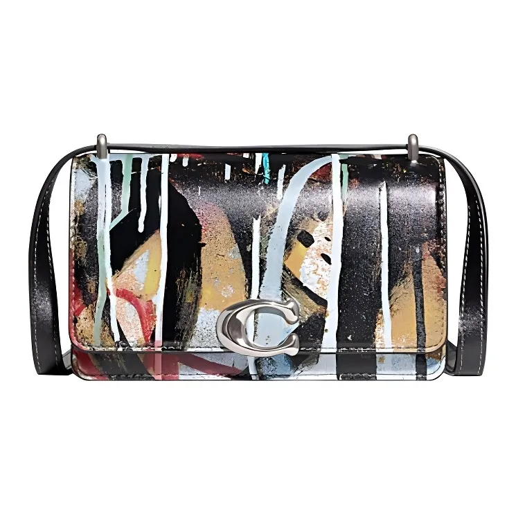 COACH MINT+SERF Collaboration Bandit Cow Leather Shoulder Bag, Crossbody Bag Small Size Women's Graffiti Black-0