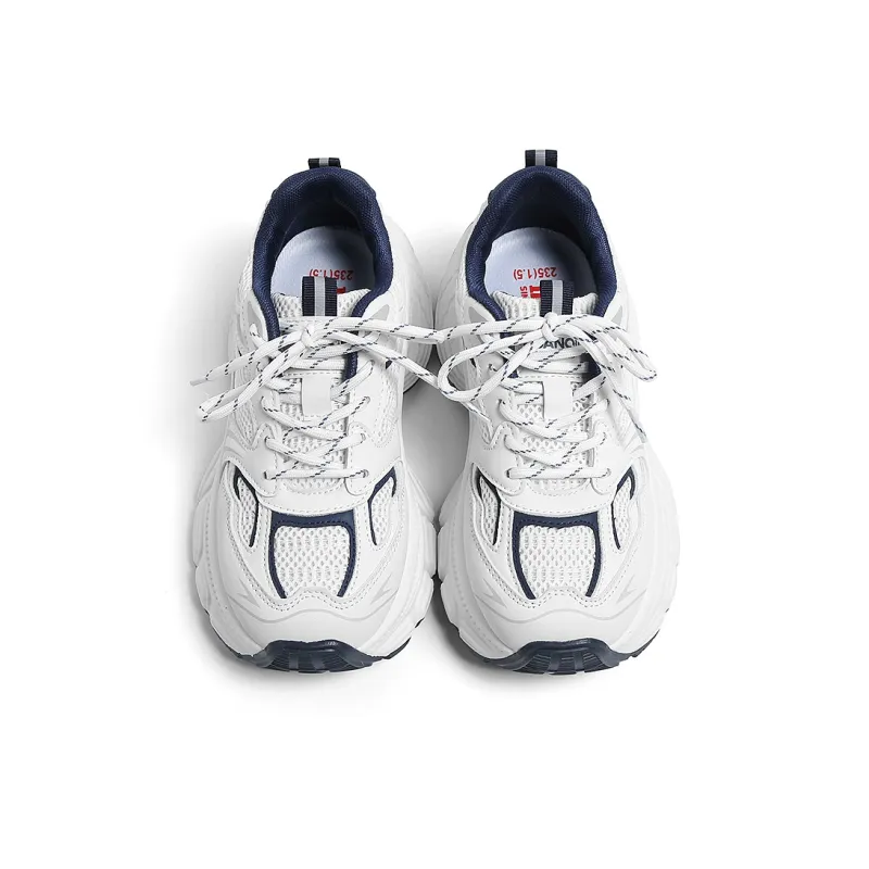 HUANQIU Slip Resistant, Abrasion Resistant, Lightweight Low Top Chunky Sneakers Women's White Blue-4