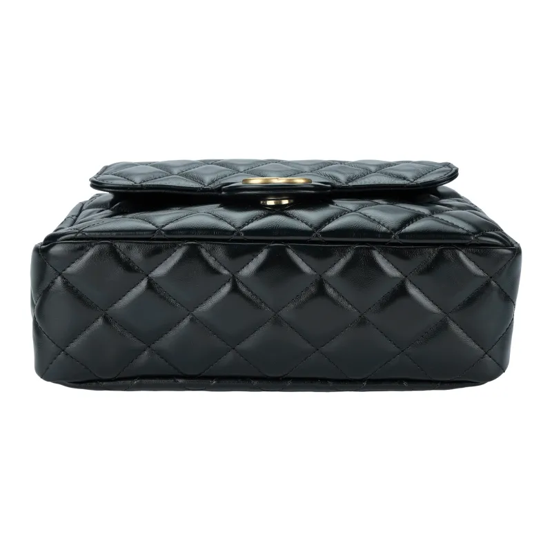 CHANEL Gold Tone Lock Shoulder Bag Women's Black-3