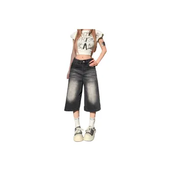 MPOX Denim Shorts Women's Black Capri Pants