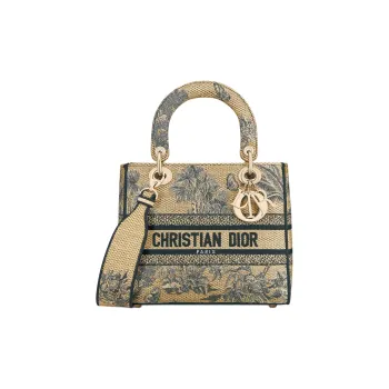 DIOR Lady D Lite Cotton Handbag Medium Size Women's Beige