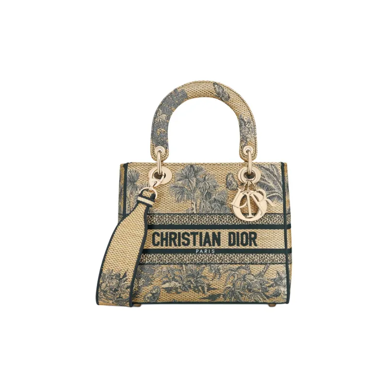 DIOR Lady D Lite Cotton Handbag Medium Size Women's Beige-0