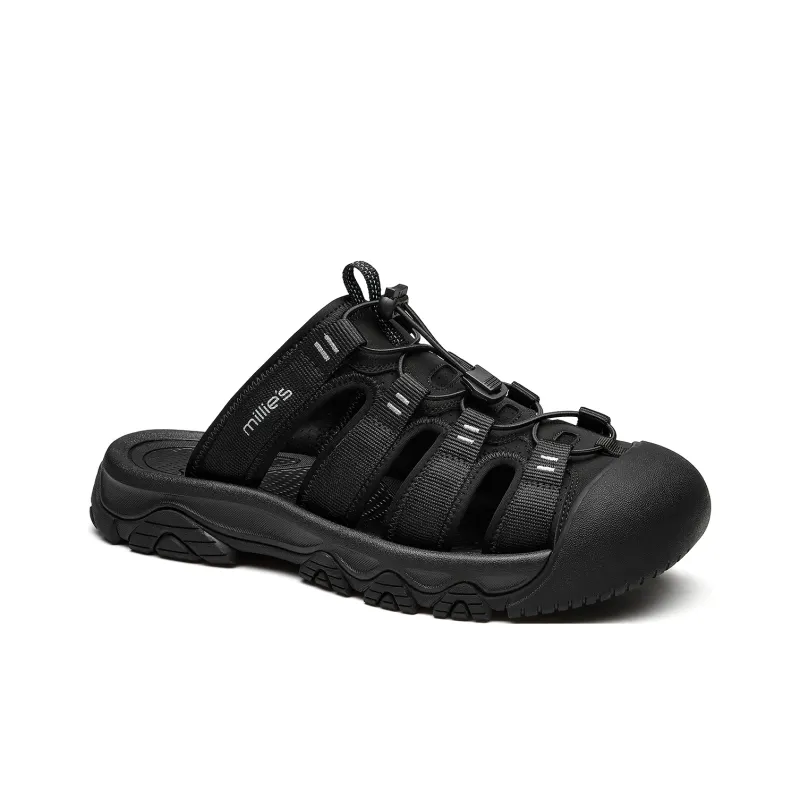 MILLIE'S Stitching Cut Out Abrasion Resistant Closed Toe Slippers Men's Black Gray-3