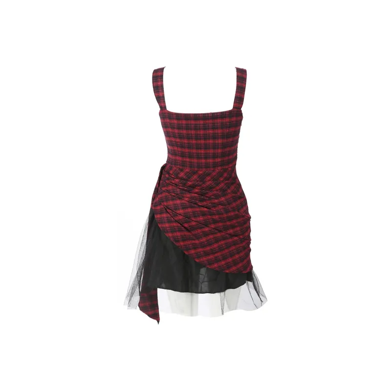 GTLA Slip Dresses Women's Black Red Plaid-1