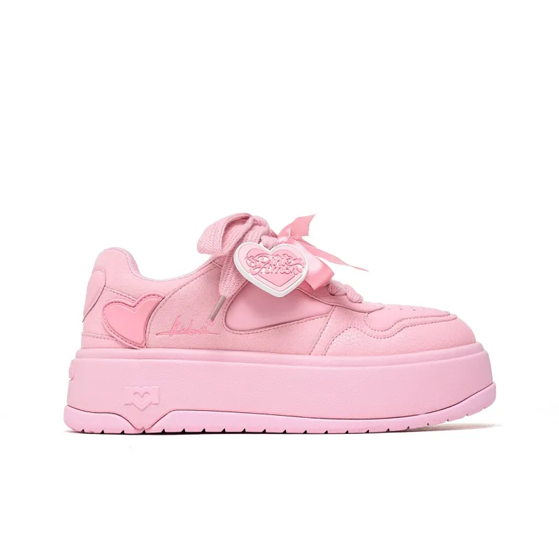 PINK AMOR Height Increasing Low Top Skateboard Shoes Unisex Pink-3