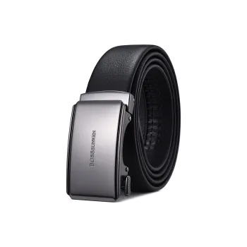 BOSSSUNWEN Top Grain Cow Leather Belts Men's Black Width  3.5cm