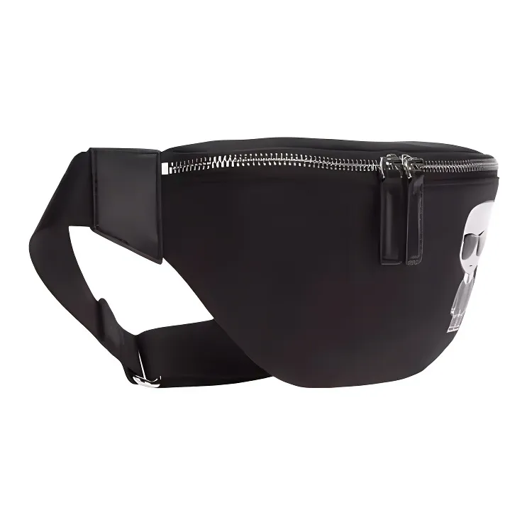KARL LAGERFELD Polyamide With Calfskin Fanny Pack Unisex Black-1