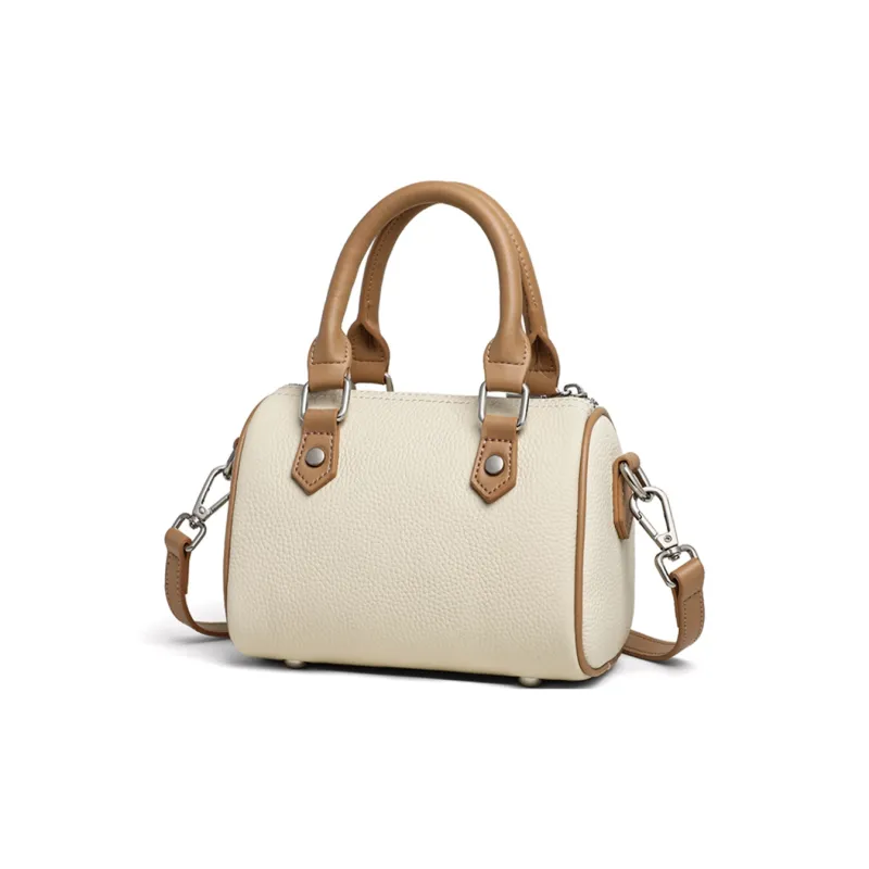 COMELY Cow Leather Shoulder Bag, Crossbody Bag, Handbag, Boston Pillow Bag Regular Women's Ecru & Apricot-4