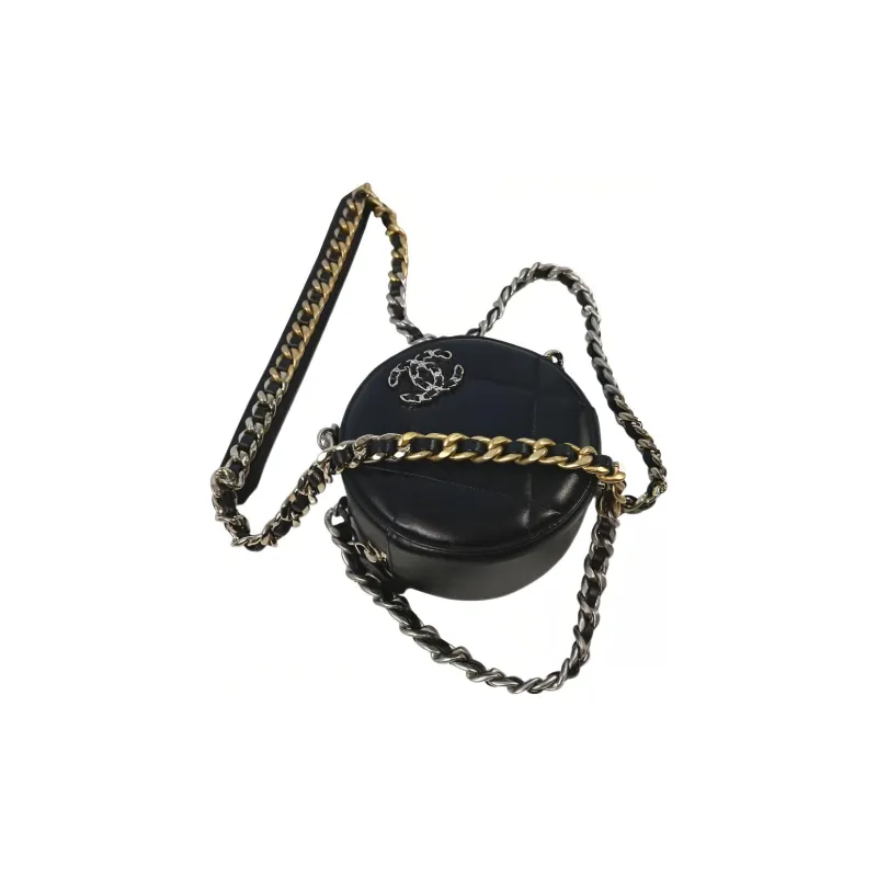 CHANEL 19Bag Lambskin Round Bag, Evening Party Bag, Handheld Shoulder Bag, Crossbody Bag Women's Black-1