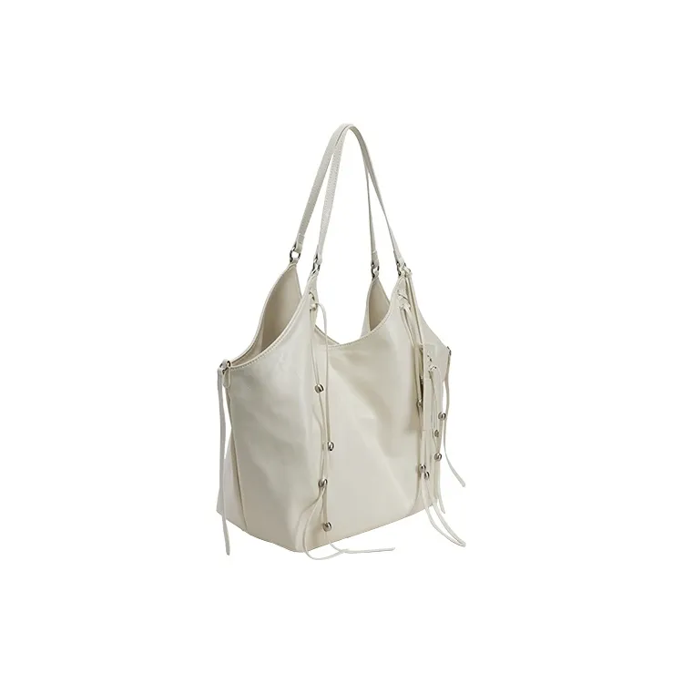 URBAN REVIVO Artificial Leather Tote Bag, Shoulder Bag Tubas Women's Black/Ecru-6