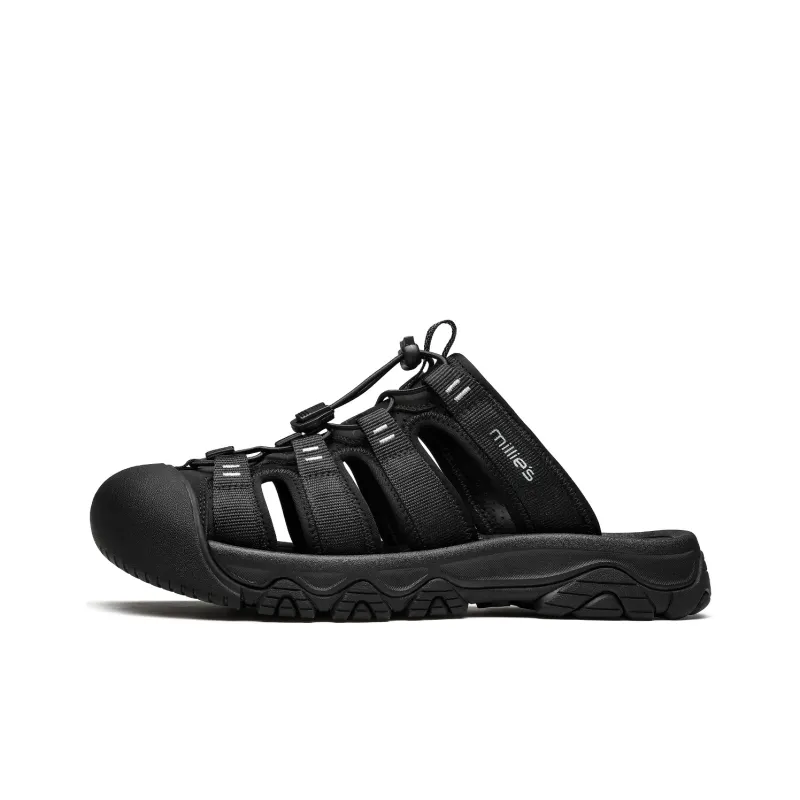 MILLIE'S Stitching Cut Out Abrasion Resistant Closed Toe Slippers Men's Black Gray-0