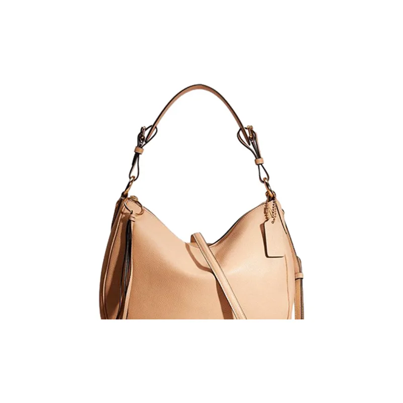 COACH Turnlock Soft Material Shoulder Bag, Crossbody Bag Large Size Women's Apricot Khaki-2