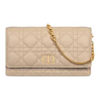 DIOR Caro Cow Leather Shoulder Bag Trumpets Women's Pink Beige