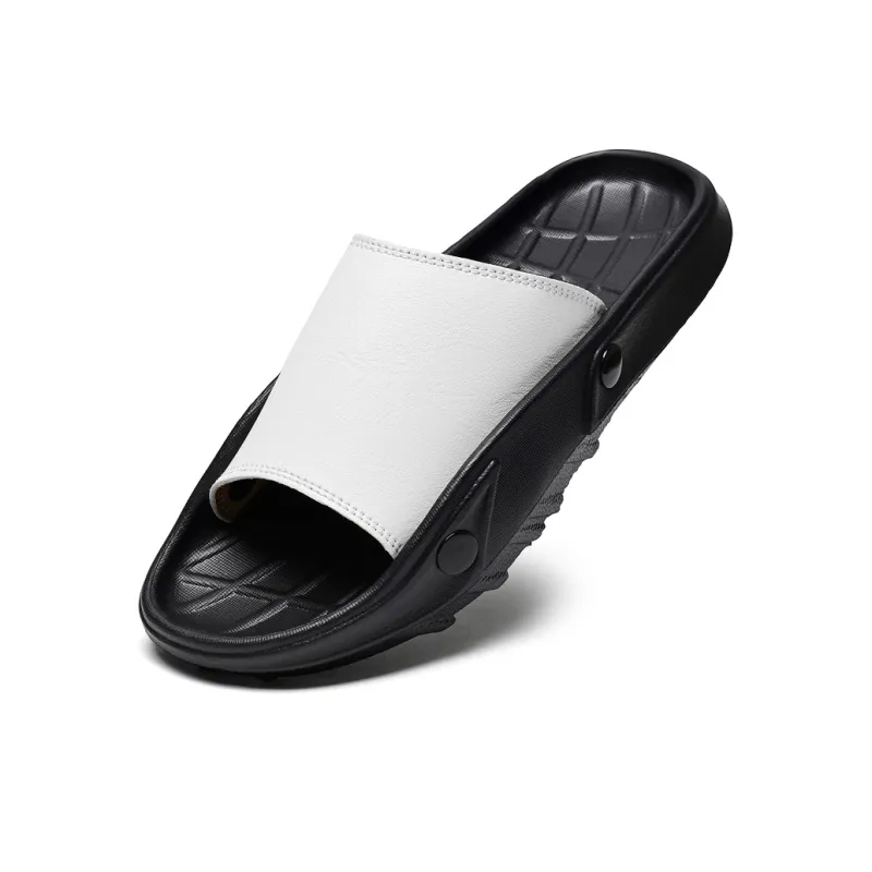 Colorful Creations Leather Patchwork Quiet, Slip Resistant, Quick Dry Slide Slippers Men's-7
