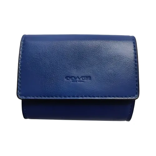 COACH Accordion Zip Smooth Finish Leather Card Holder, Wallet Women's Royal Blue