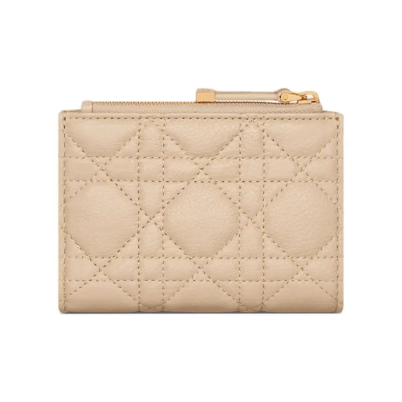 DIOR Caro Cow Leather Wallet Women's Pink Beige-1