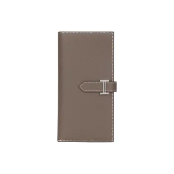 HERMES Bearn Epsom Calfskin Wallet Women's Elephant Gray