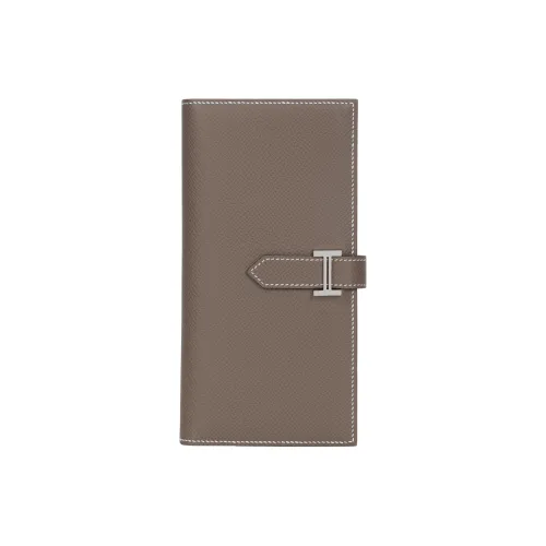 HERMES Bearn Epsom Calfskin Wallet Women's Elephant Gray