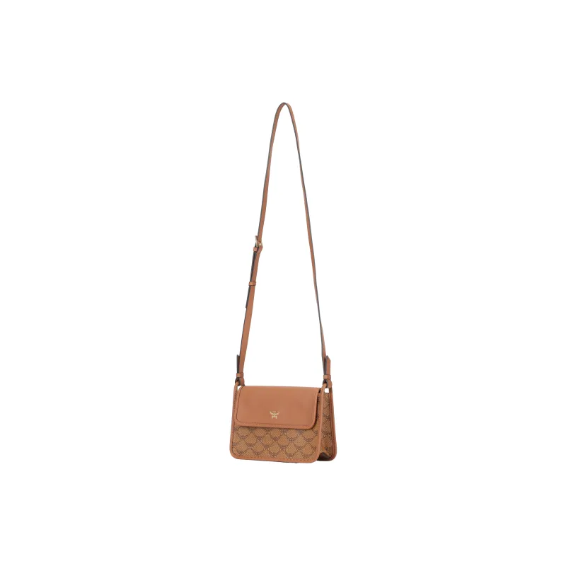 MCM Coated Canvas Cow Leather Patchwork Shoulder Bag Crossbody Bag Women's Cognac-1