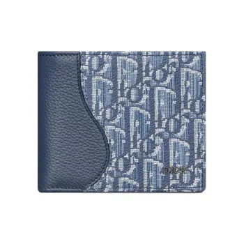 DIOR Saddle Cow Leather Wallet Unisex Blue